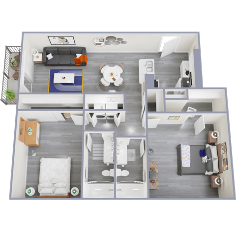 a stylized floor plan of a one bedroom apartment